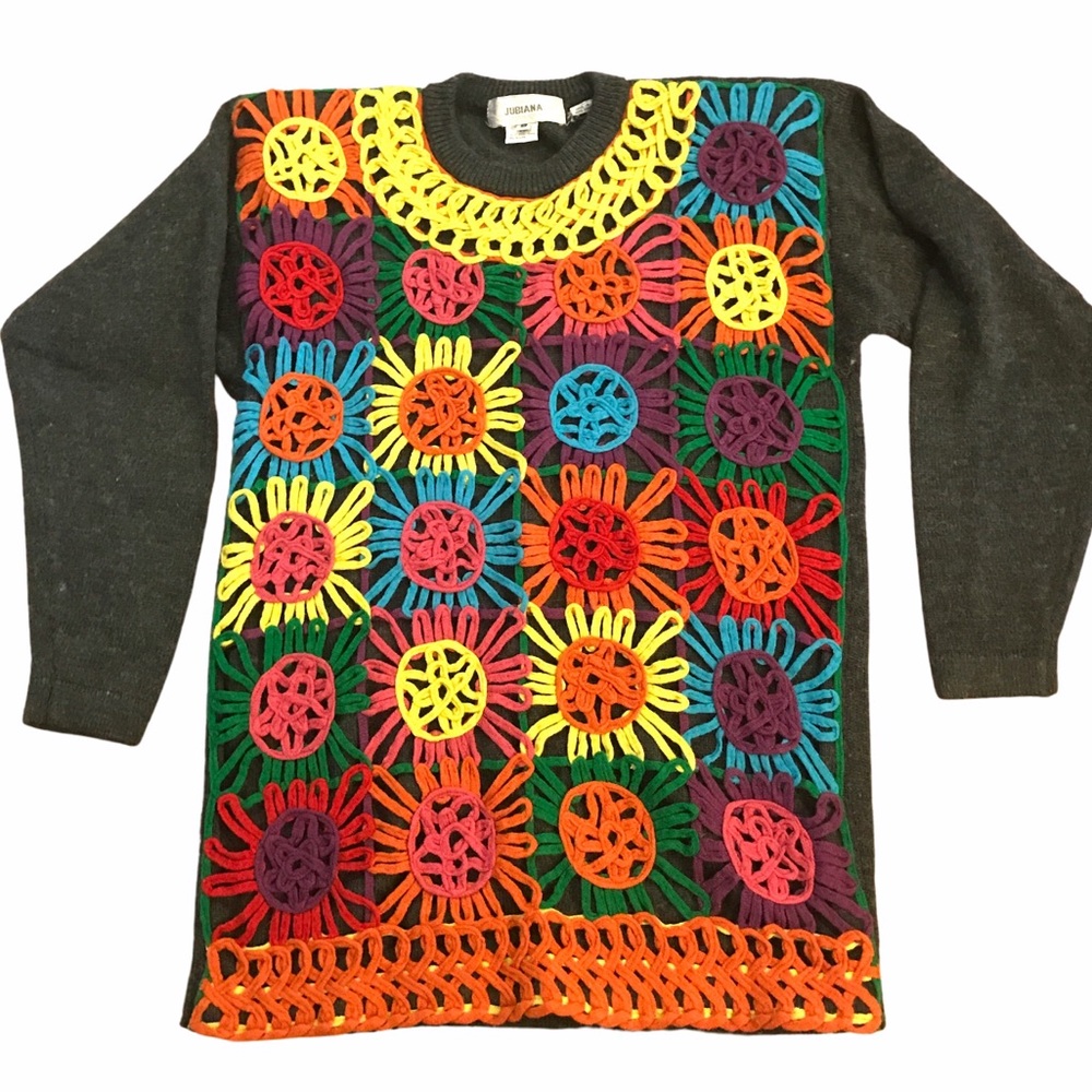 Unique Jubiana Chunky Sweater 90s Style Ladies S Embroidered Wool